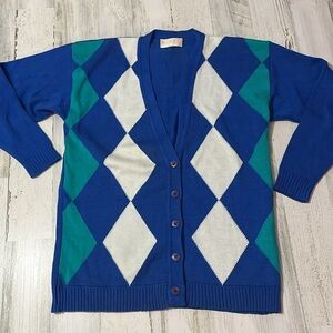 Vintage Pendleton Sophisticates Blue Argyle Button Cardigan Size Small